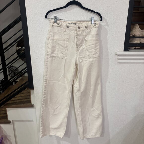 Free People Palmer Cuffed Wide Leg Jeans Cream - Picture 2 of 6